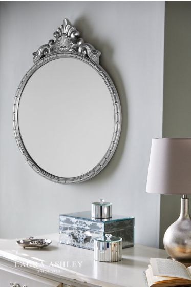 Där Lighting Laura Ashley Overton Ornate Round Mirror Silver Frame 73 X 58cm