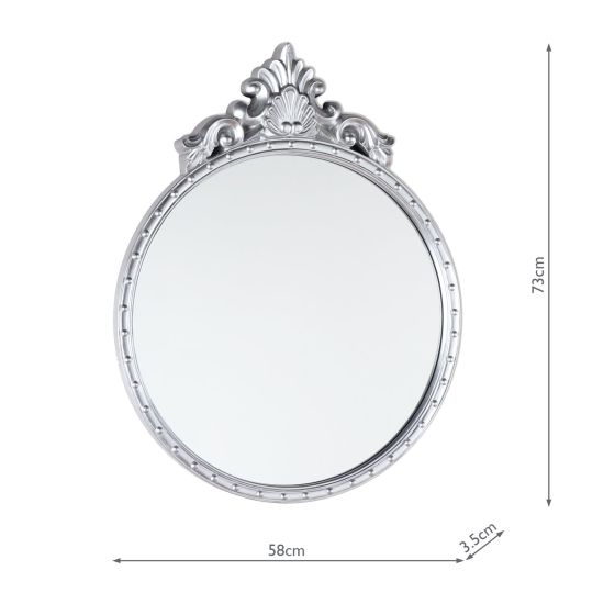 Där Lighting Laura Ashley Overton Ornate Round Mirror Silver Frame 73 X 58cm