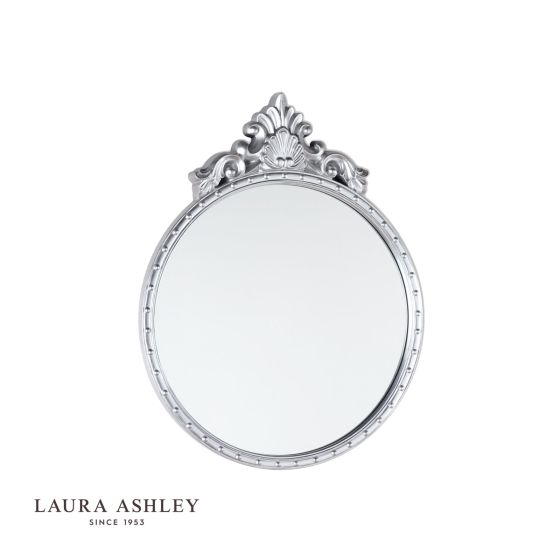 där lighting Laura Ashley Overton Ornate Round Mirror Silver Frame 73 x 58cm