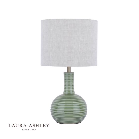 Där Lighting Laura Ashley Padley Table Lamp Green Ceramic & Antique Brass With Shade