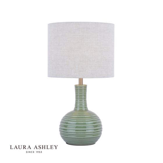 där lighting Laura Ashley Padley Table Lamp Green Ceramic & Antique Brass With Shade