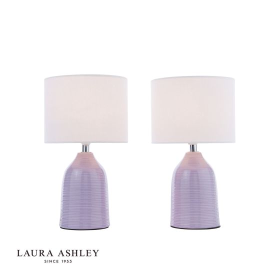 där lighting Laura Ashley Penny Table Lamp Purple Ceramic and Polished Chrome With Shade (Twin Pack)