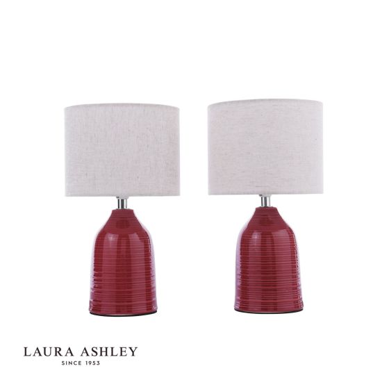 Där Lighting Laura Ashley Penny Table Lamp Red Ceramic And Polished Chrome With Shade (Twin Pack)