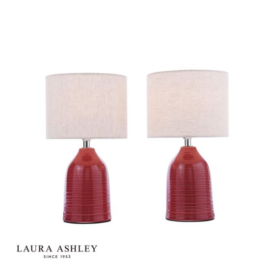 där lighting Laura Ashley Penny Table Lamp Red Ceramic and Polished Chrome With Shade (Twin Pack)