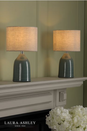 Där Lighting Laura Ashley Penny Twin Pack Table Lamp Blue Crackle Glaze With Shade