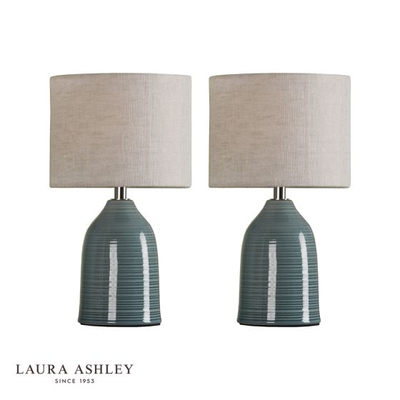 där lighting Laura Ashley Penny Twin Pack Table Lamp Blue Crackle Glaze With Shade