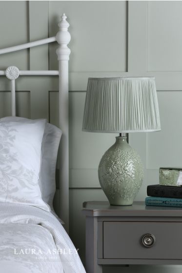 Där Lighting Laura Ashley Picardie Ceramic Table Lamp Green Polished Chrome Base Only