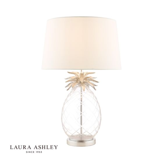 där lighting Laura Ashley Pineapple Table Lamp Clear Cut Glass & Brushed Chrome With Shade