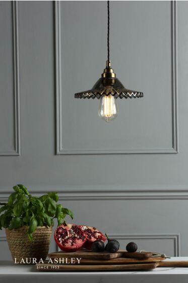 Där Lighting Laura Ashley Pippa Pendant Aged Brass Smoked Glass