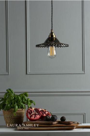 Där Lighting Laura Ashley Pippa Pendant Aged Brass Smoked Glass