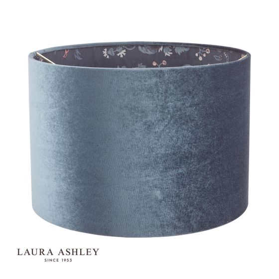 där lighting Laura Ashley Portia Drum Shade Blue Velvet 30.5cm/12 Inch