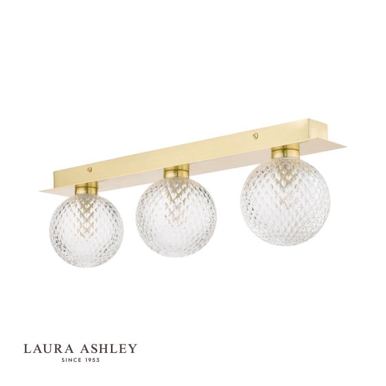 Där Lighting Laura Ashley Prague 3lt Bathroom Wall Light Satin Brass Glass IP44