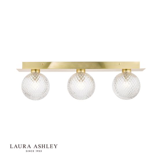 Där Lighting Laura Ashley Prague 3lt Bathroom Wall Light Satin Brass Glass IP44