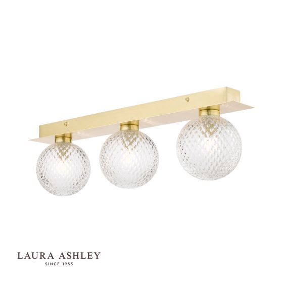 där lighting Laura Ashley Prague 3lt Bathroom Wall Light Satin Brass Glass IP44
