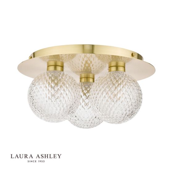 Där Lighting Laura Ashley Prague 3lt Flush Bathroom Light Glass Satin Brass IP44