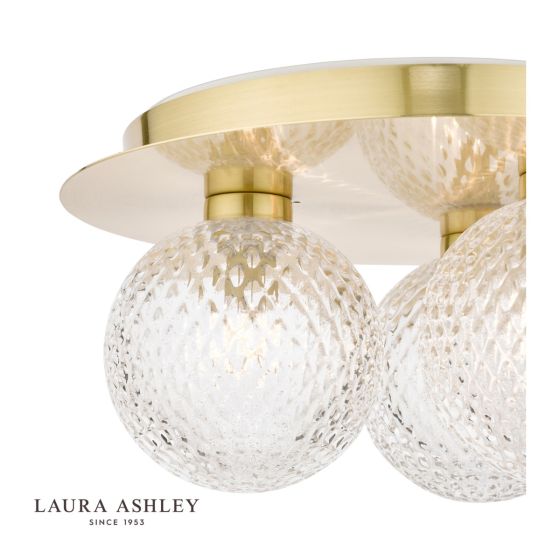 Där Lighting Laura Ashley Prague 3lt Flush Bathroom Light Glass Satin Brass IP44