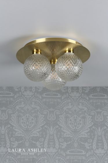 Där Lighting Laura Ashley Prague 3lt Flush Bathroom Light Glass Satin Brass IP44