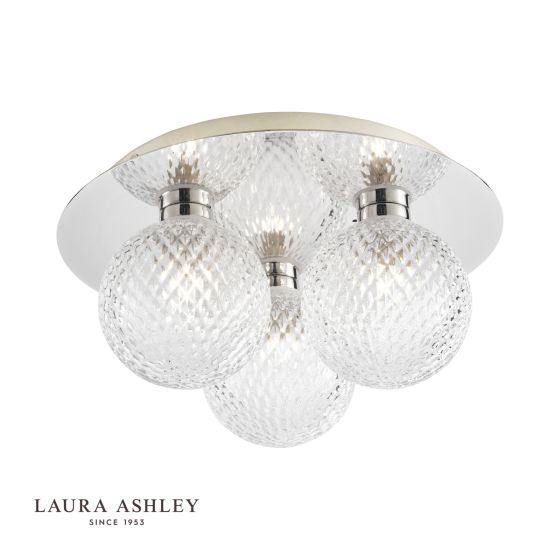 där lighting Laura Ashley Prague 3lt Flush Bathroom Light Glass Polished Chrome IP44