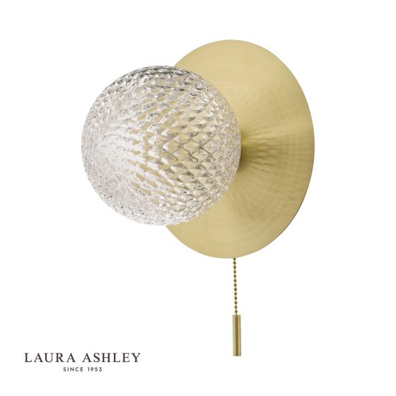 Där Lighting Laura Ashley Prague Bathroom Wall Light Glass Satin Brass IP44