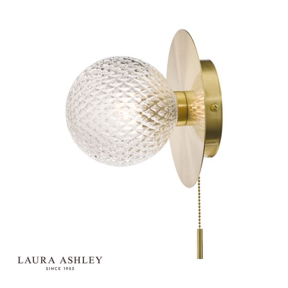 Där Lighting Laura Ashley Prague Bathroom Wall Light Glass Satin Brass IP44