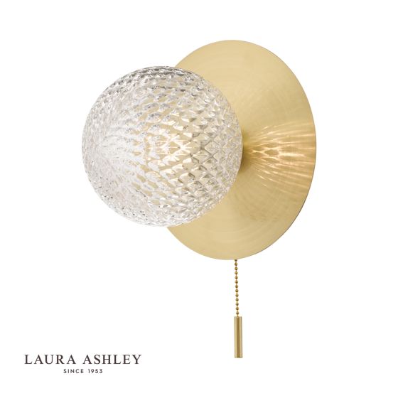 där lighting Laura Ashley Prague Bathroom Wall Light Glass Satin Brass IP44