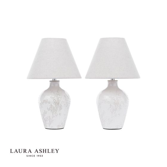 Där Lighting Laura Ashley Pussywillow Table Lamp Cream Ceramic And Polished Chrome With Shade (Twin Pack)