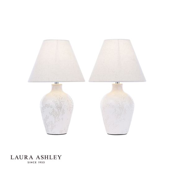 där lighting Laura Ashley Pussywillow Table Lamp Cream Ceramic and Polished Chrome With Shade (Twin Pack)
