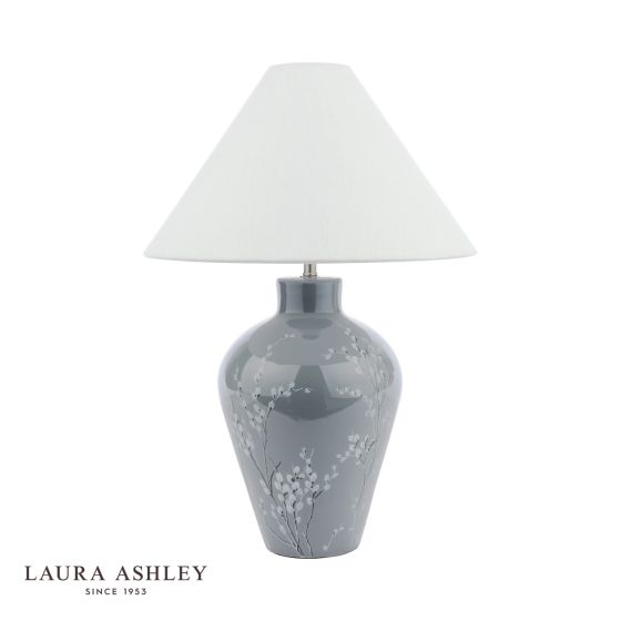 Där Lighting Laura Ashley Pussywillow Table Lamp Grey Ceramic And Polished Nickel With Shade