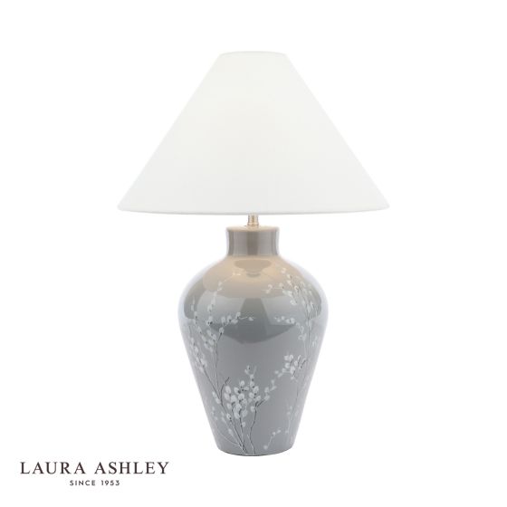där lighting Laura Ashley Pussywillow Table Lamp Grey Ceramic and Polished Nickel With Shade