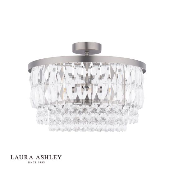 Där Lighting Laura Ashley Rhosill 3 Light Semi-Flush Crystal And Aged Pewter