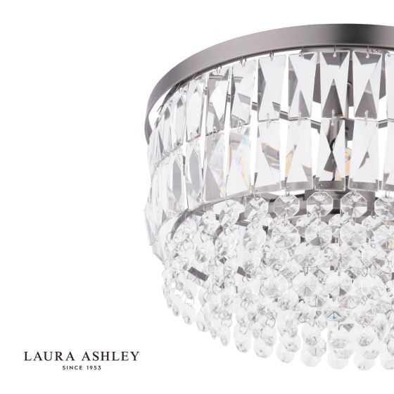 Där Lighting Laura Ashley Rhosill 3 Light Semi-Flush Crystal And Aged Pewter