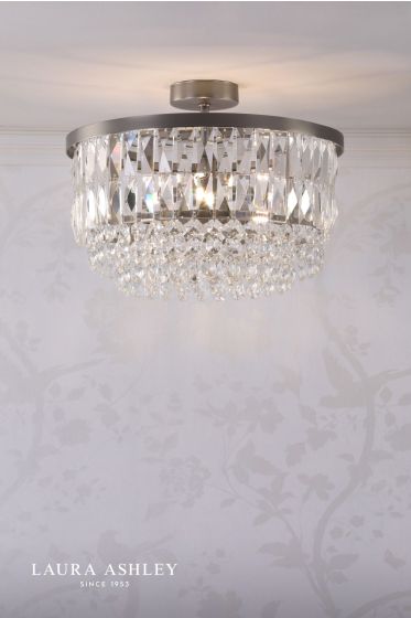 Där Lighting Laura Ashley Rhosill 3 Light Semi-Flush Crystal And Aged Pewter