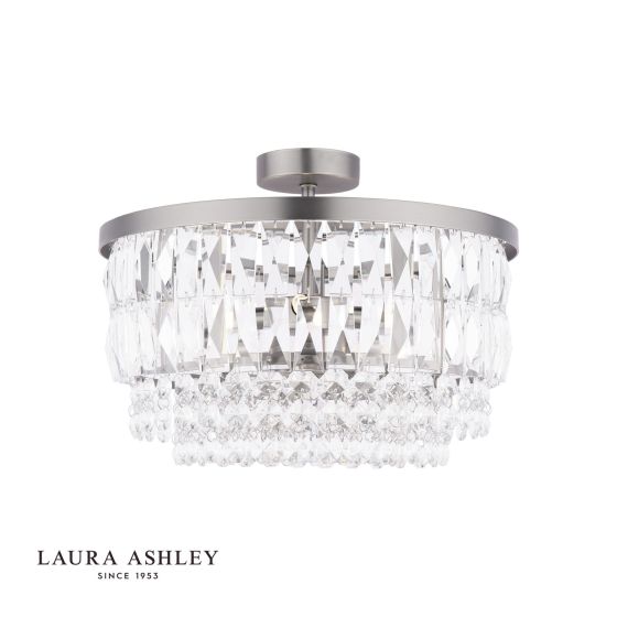 där lighting Laura Ashley Rhosill 3 Light Semi-Flush Crystal and Aged Pewter