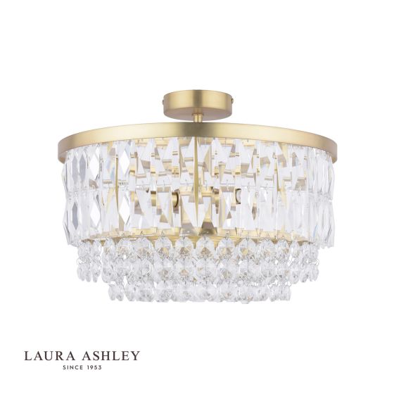 Där Lighting Laura Ashley Rhosill 3 Light Semi Flush Glass & Antique Brass
