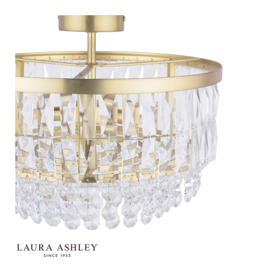 Där Lighting Laura Ashley Rhosill 3 Light Semi Flush Glass & Antique Brass