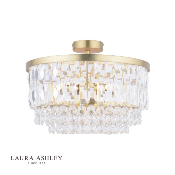 där lighting Laura Ashley Rhosill 3 Light Semi Flush Glass & Antique Brass