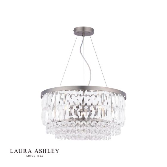där lighting Laura Ashley Rhosill 4 Light Pendant Crystal and Aged Pewter