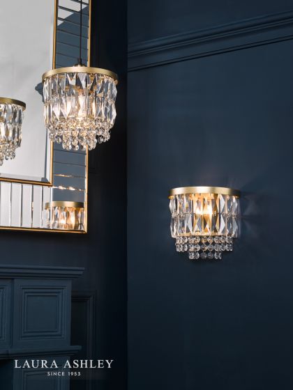 Där Lighting Laura Ashley Rhosill Wall Light Crystal And Matt Antique Brass