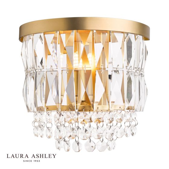 Där Lighting Laura Ashley Rhosill Wall Light Crystal And Matt Antique Brass