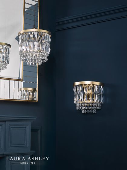 där lighting Laura Ashley Rhosill Wall Light Crystal and Matt Antique Brass