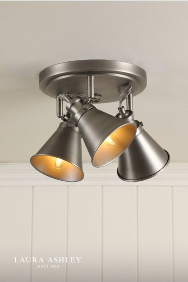 Där Lighting Laura Ashley Rufus 3 Light Plate Spotlight Industrial Nickel
