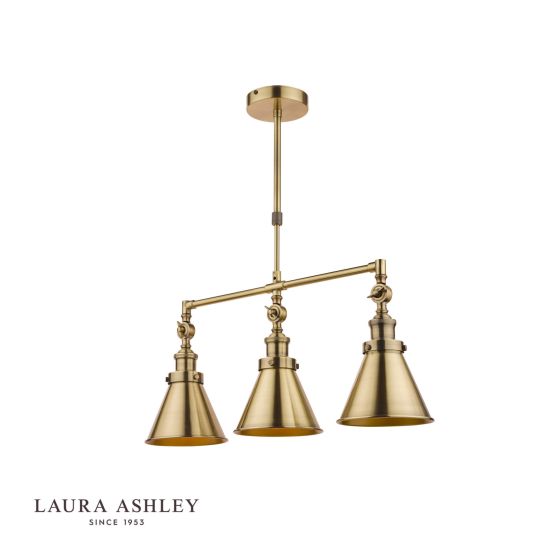 där lighting Laura Ashley Rufus 3lt Bar Pendant Antique Brass