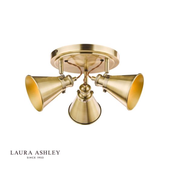 där lighting Laura Ashley Rufus 3lt Plate Spotlight Antique Brass