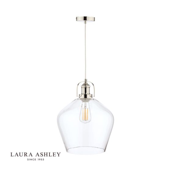 Där Lighting Laura Ashley Rye Pendant Polished Nickel Clear Glass