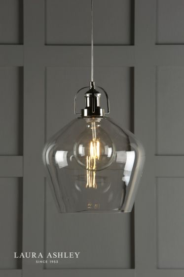 Där Lighting Laura Ashley Rye Pendant Polished Nickel Clear Glass