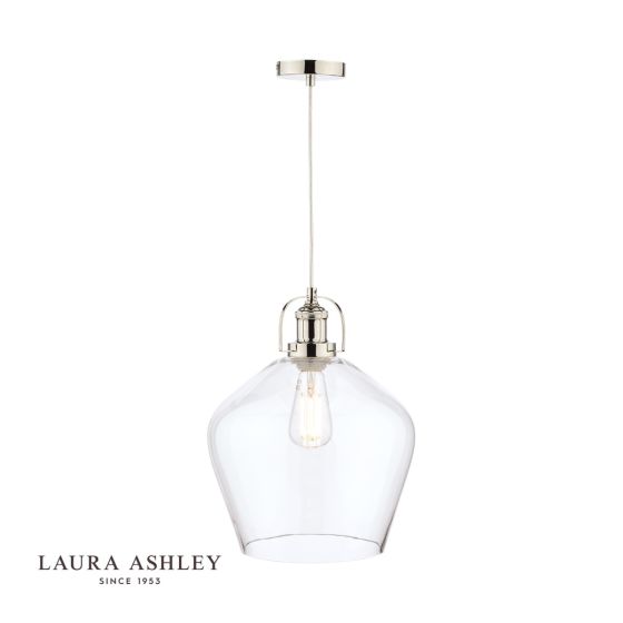 där lighting Laura Ashley Rye Pendant Polished Nickel Clear Glass