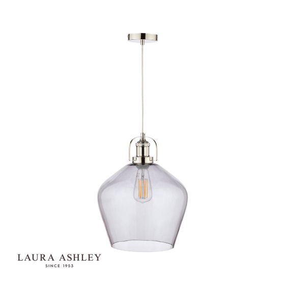 Där Lighting Laura Ashley Rye Pendant Polished Nickel Smoked Glass
