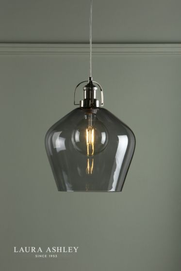 Där Lighting Laura Ashley Rye Pendant Polished Nickel Smoked Glass