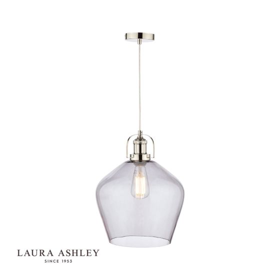 där lighting Laura Ashley Rye Pendant Polished Nickel Smoked Glass