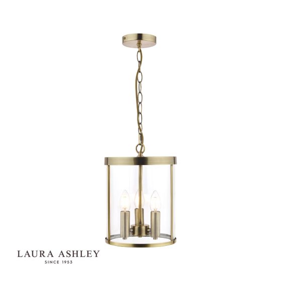 där lighting Laura Ashley Selbourne 3lt Lantern Antique Brass Glass